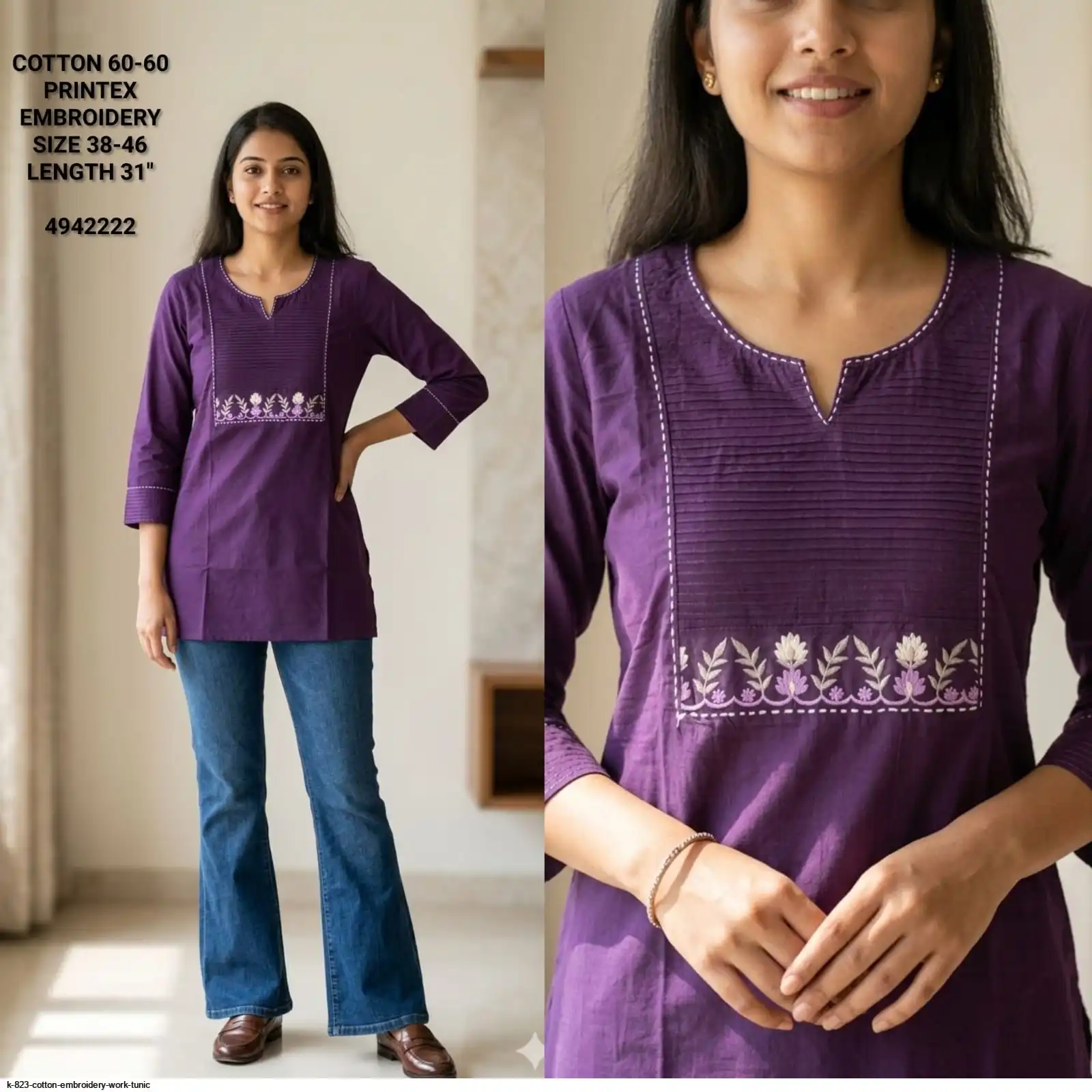 K 823 COTTON EMBROIDERY WORK TUNIC E