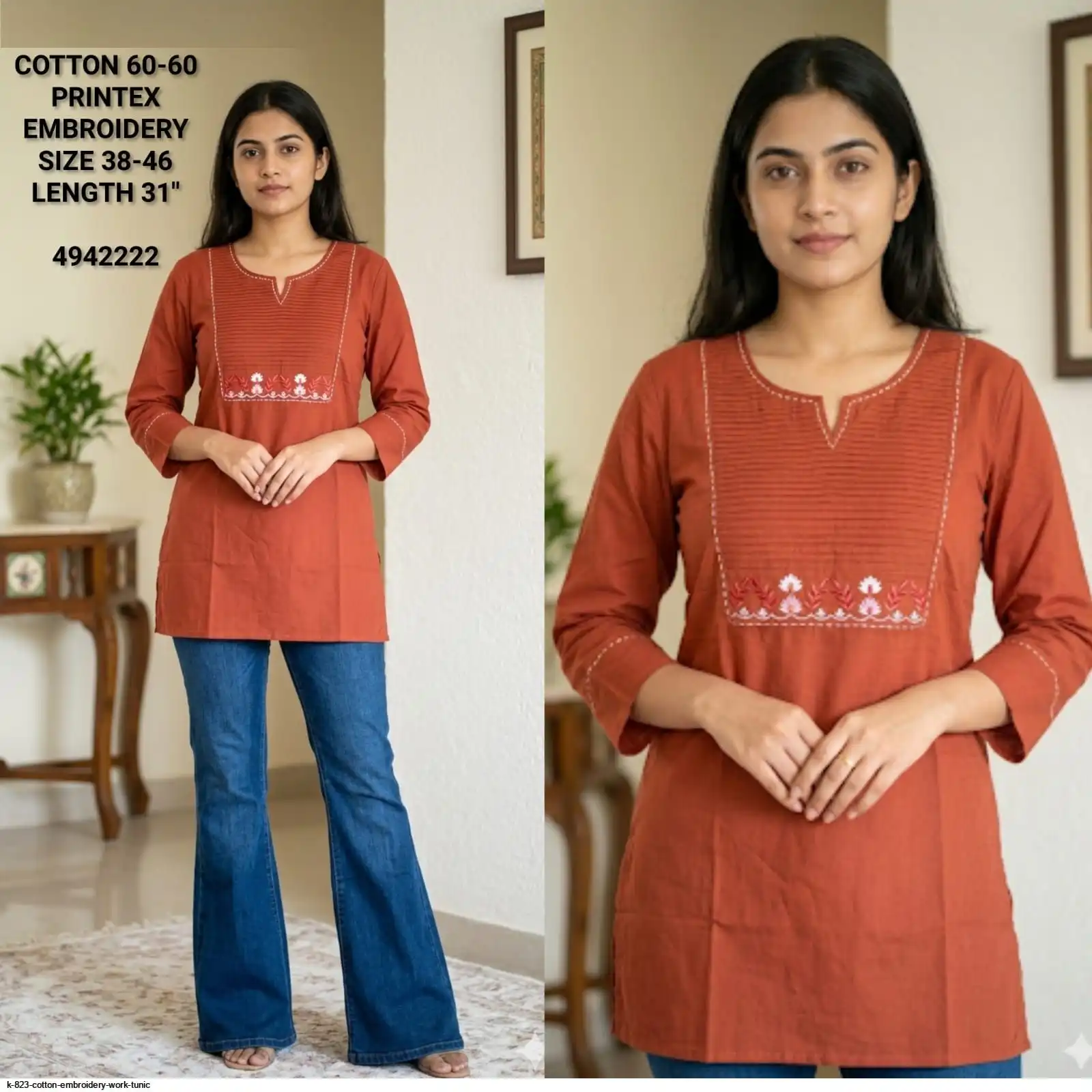 K 823 COTTON EMBROIDERY WORK TUNIC D