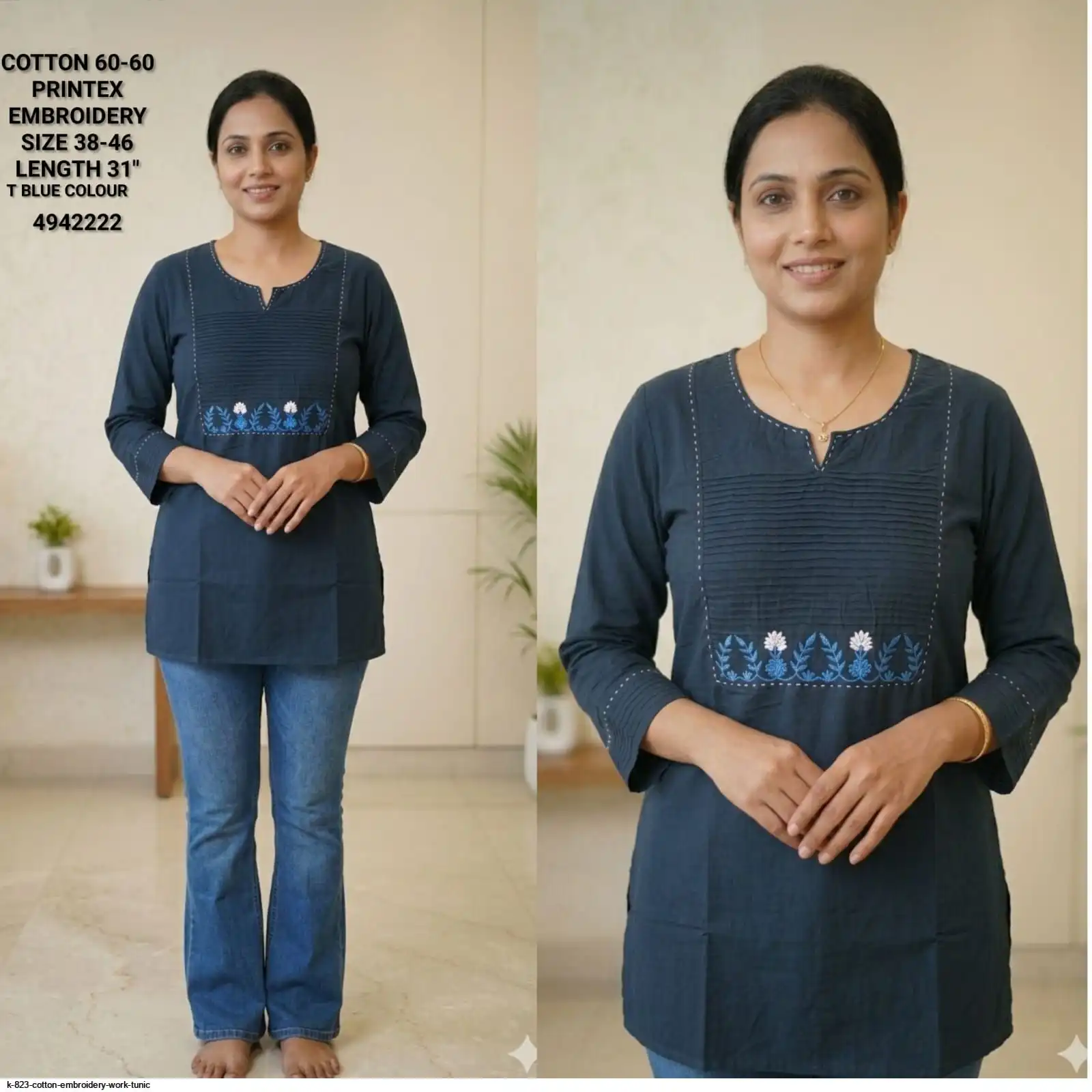 K 823 COTTON EMBROIDERY WORK TUNIC G