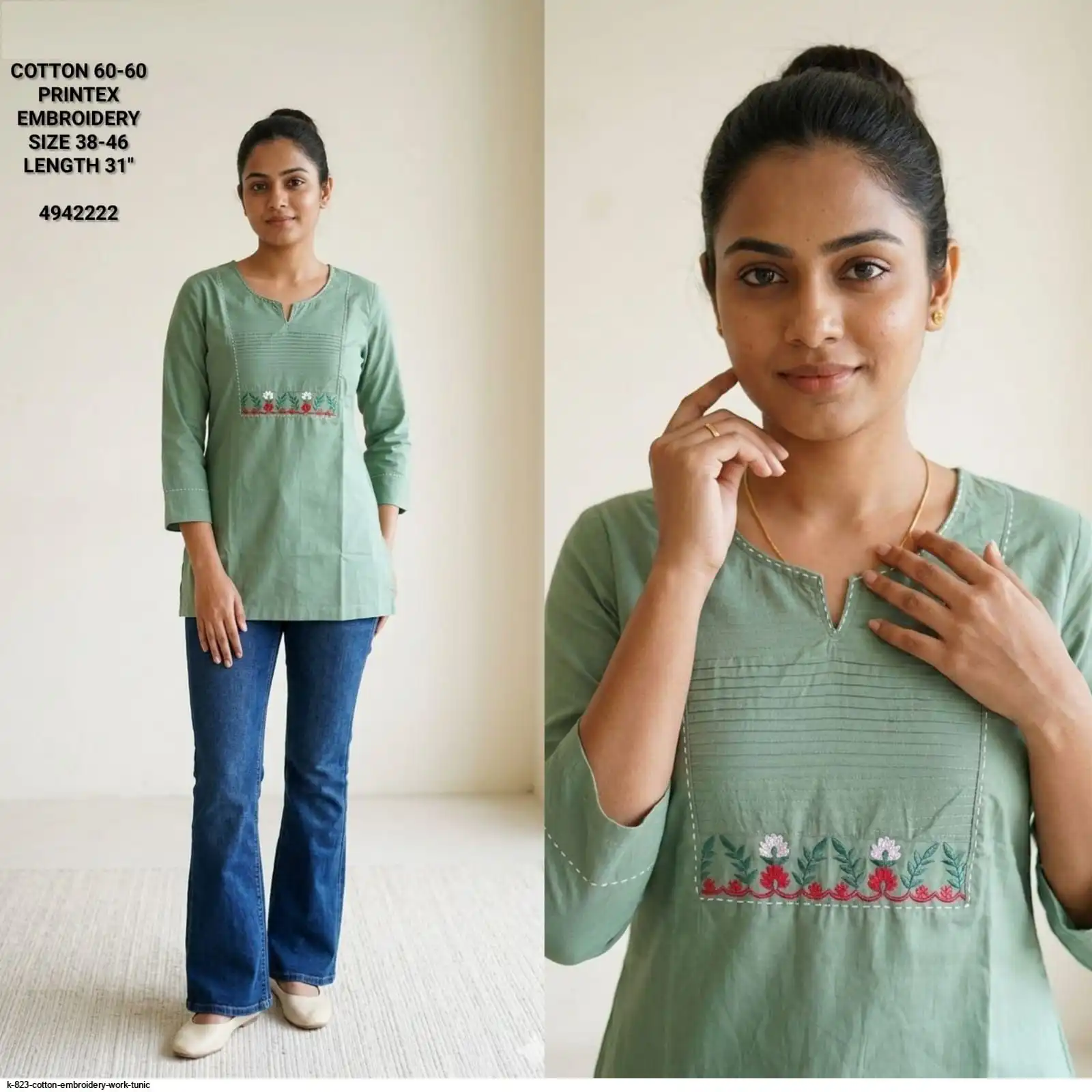 K 823 COTTON EMBROIDERY WORK TUNIC F