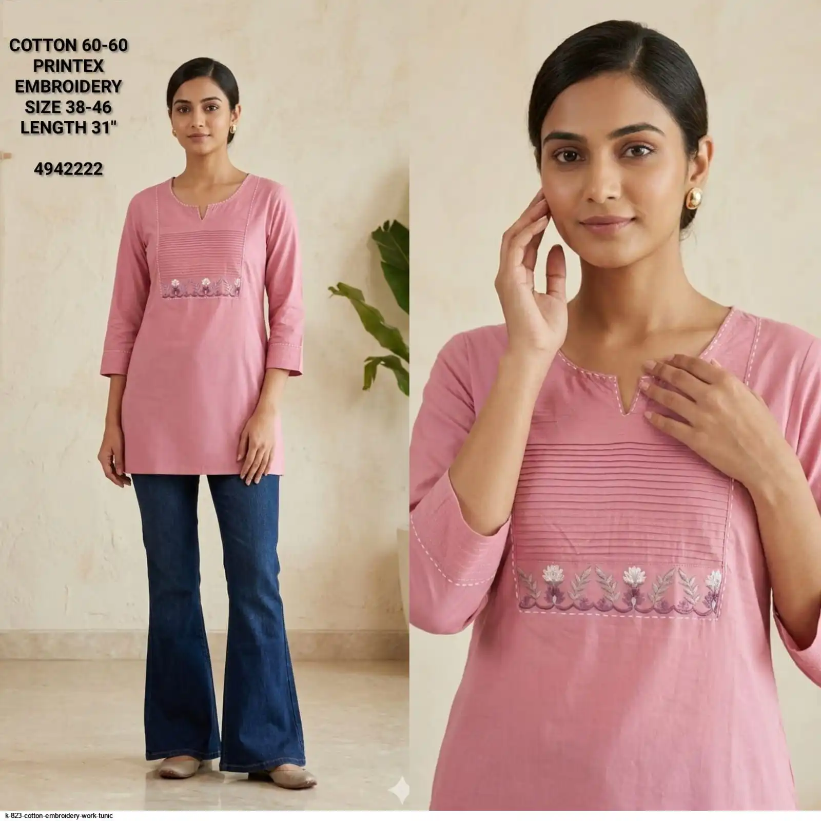 K 823 COTTON EMBROIDERY WORK TUNIC H