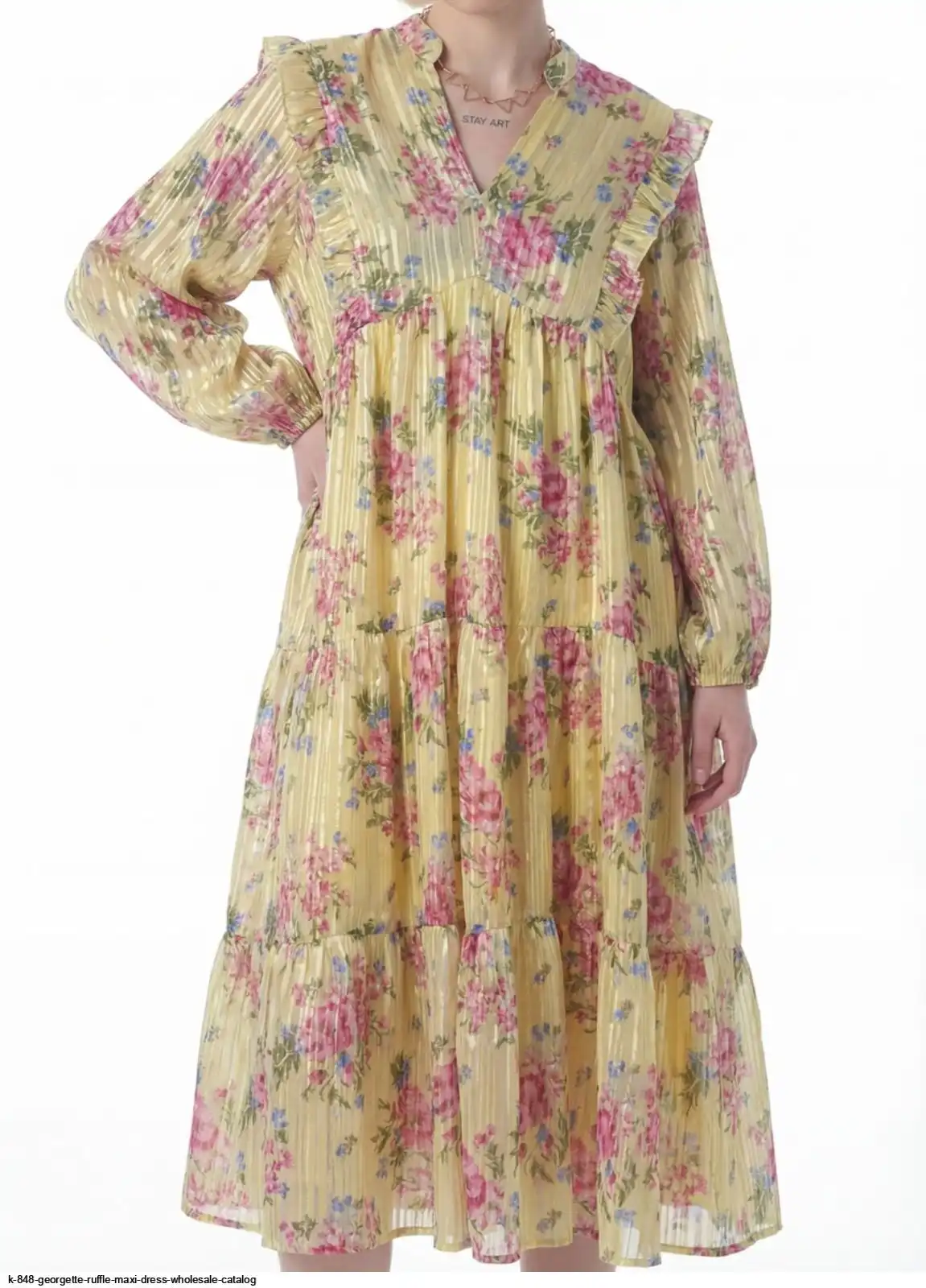 K 848 GEORGETTE RUFFLE MAXI DRESS WHOLESALE CATALOG E