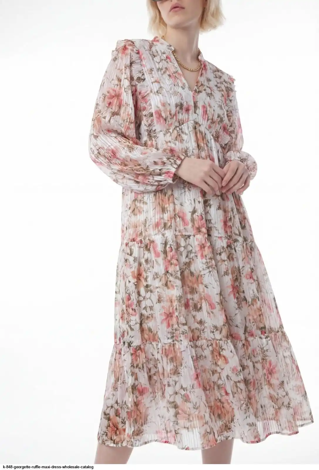 K 848 GEORGETTE RUFFLE MAXI DRESS WHOLESALE CATALOG F