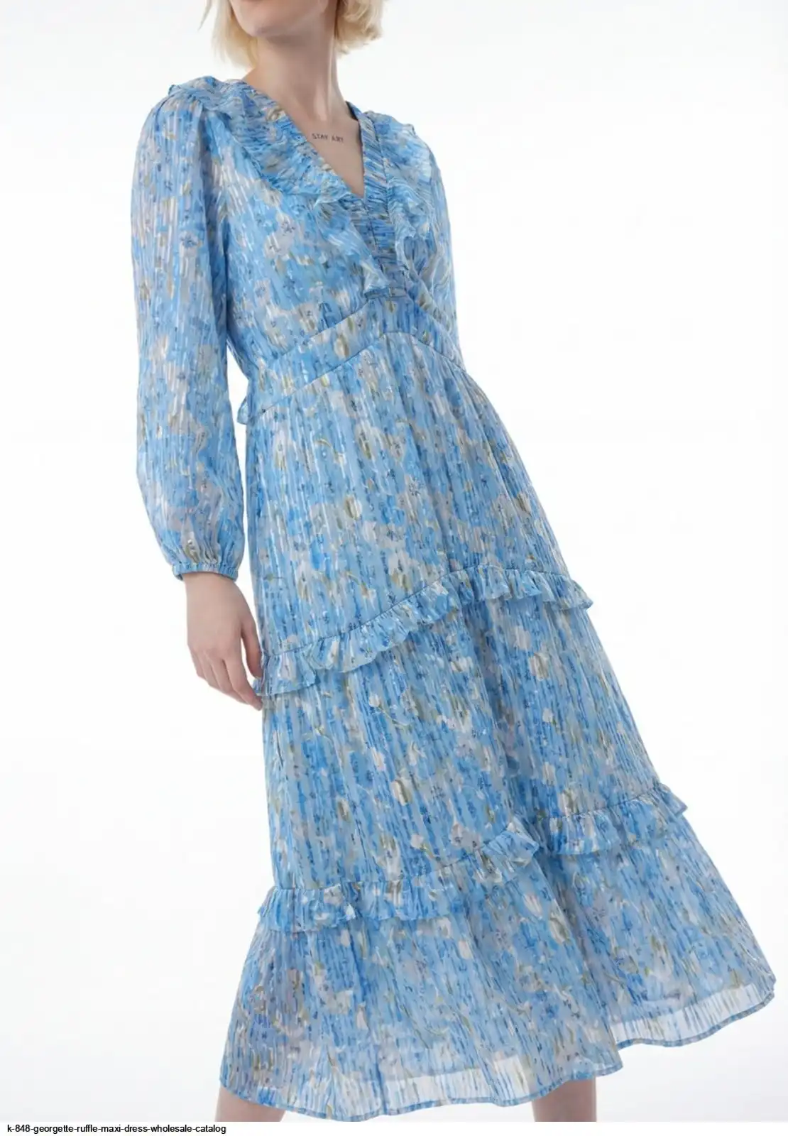 K 848 GEORGETTE RUFFLE MAXI DRESS WHOLESALE CATALOG G