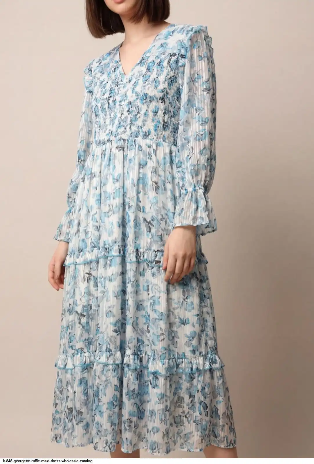 K 848 GEORGETTE RUFFLE MAXI DRESS WHOLESALE CATALOG I