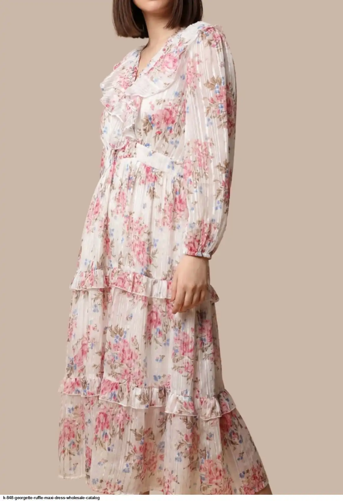 K 848 GEORGETTE RUFFLE MAXI DRESS WHOLESALE CATALOG K