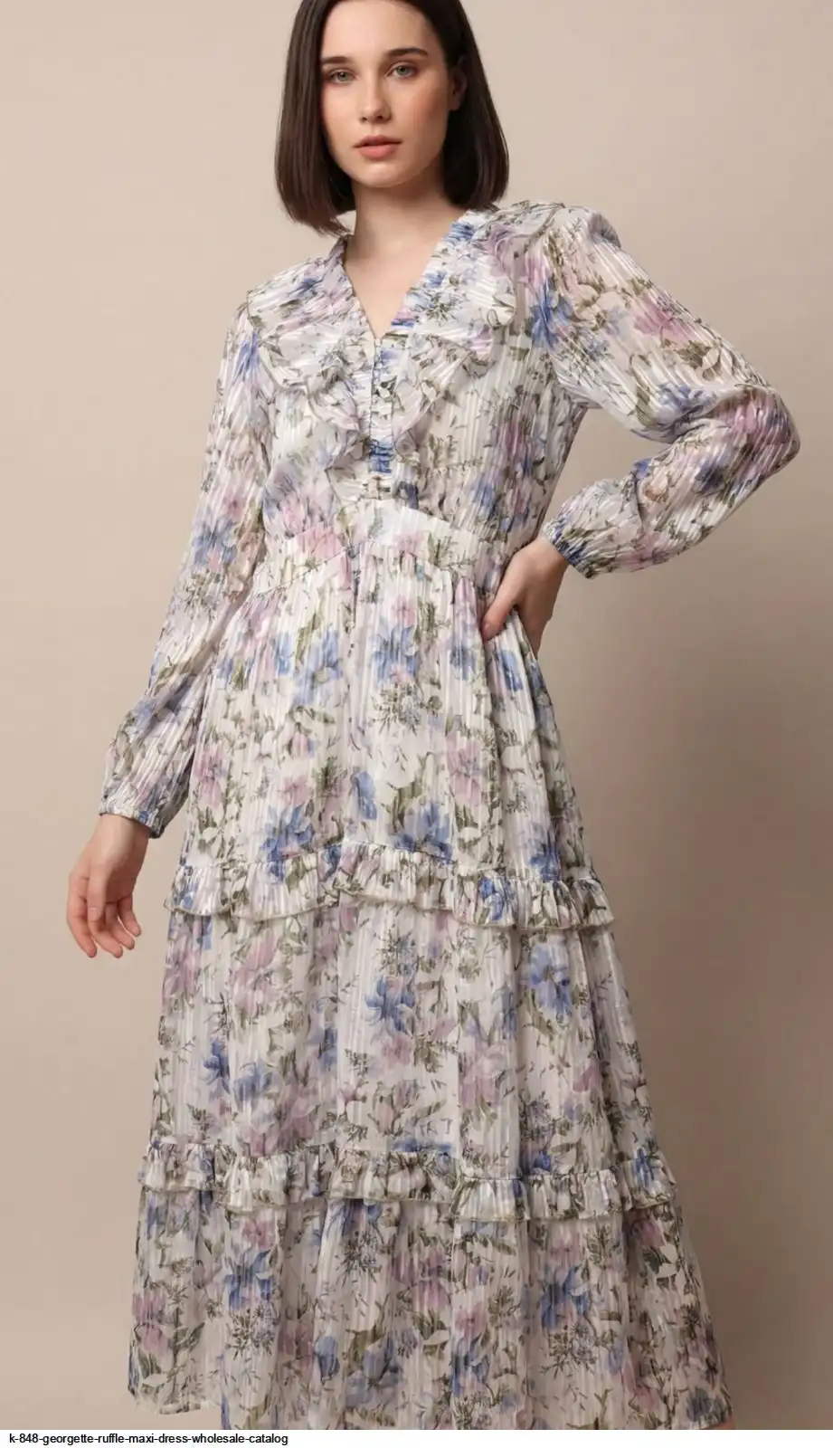 K 848 GEORGETTE RUFFLE MAXI DRESS WHOLESALE CATALOG J