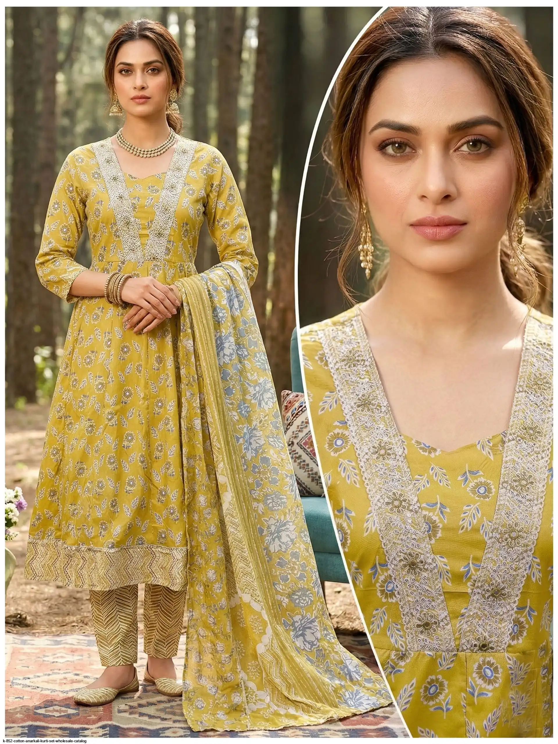 K 852 COTTON ANARKALI KURTI SET WHOLESALE CATALOG B