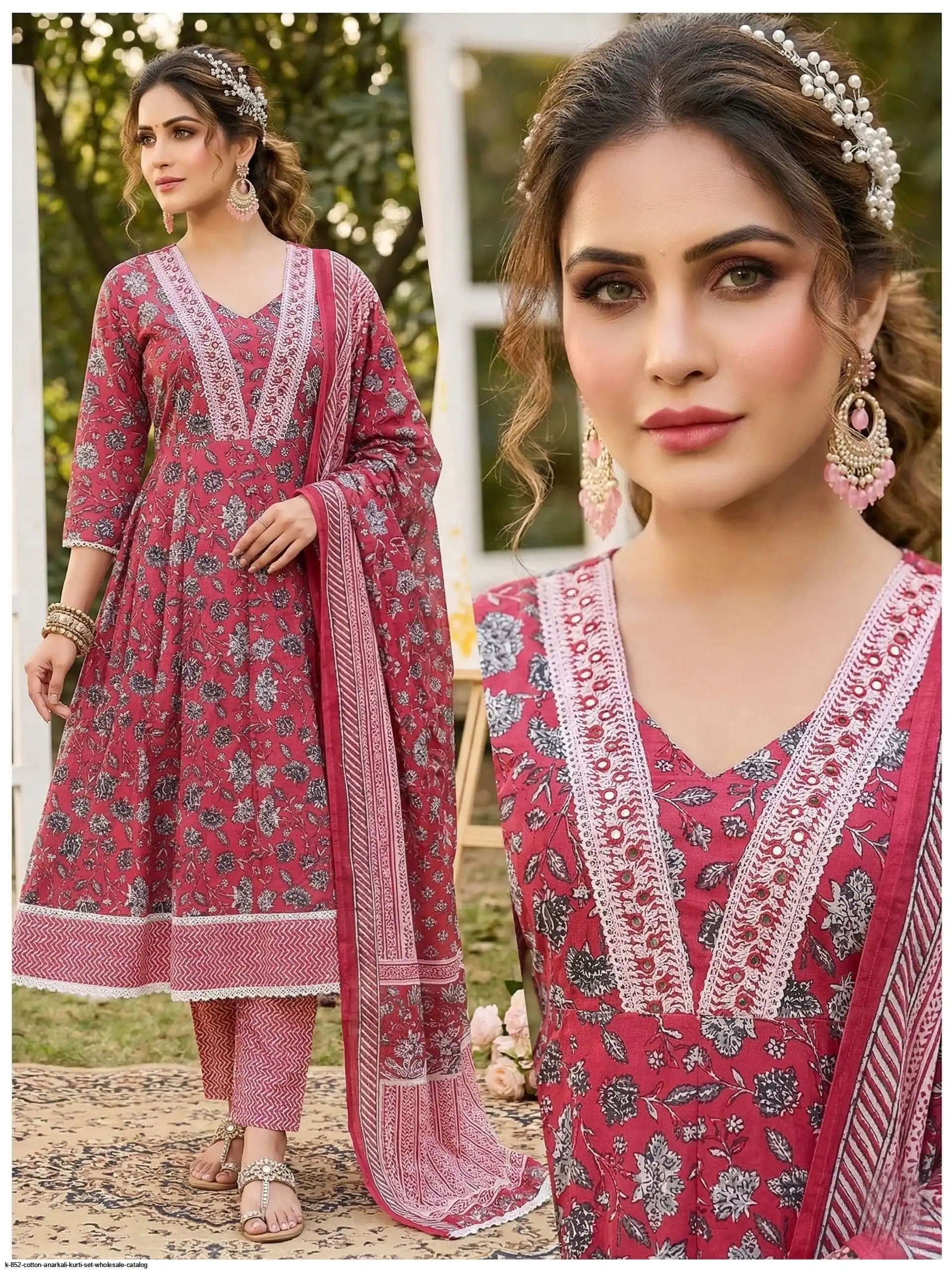 K 852 COTTON ANARKALI KURTI SET WHOLESALE CATALOG D