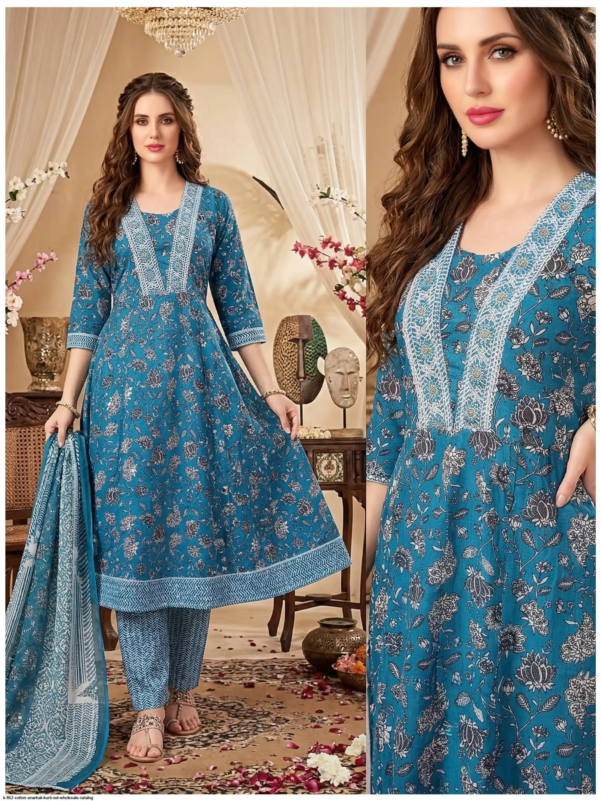 K 852 COTTON ANARKALI KURTI SET WHOLESALE CATALOG F