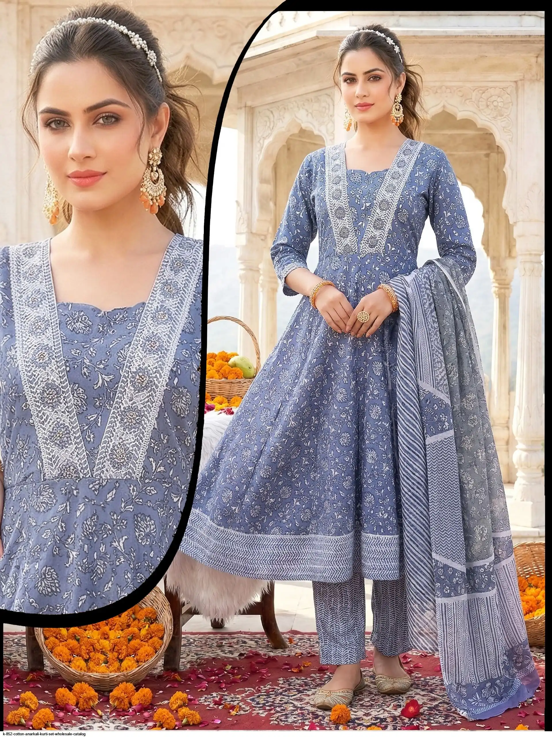 K 852 COTTON ANARKALI KURTI SET WHOLESALE CATALOG H