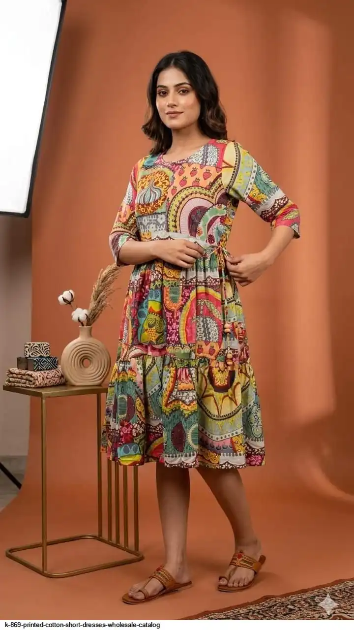 K 869 PRINTED COTTON SHORT DRESSES WHOLESALE CATALOG A