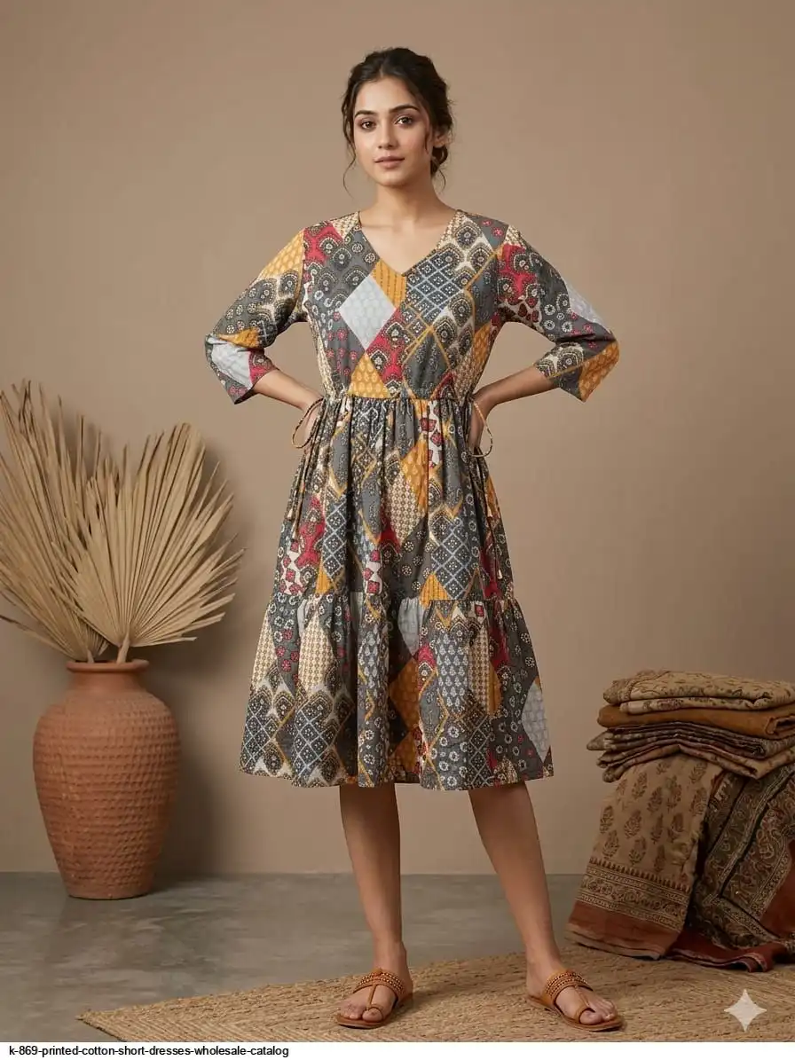 K 869 PRINTED COTTON SHORT DRESSES WHOLESALE CATALOG D