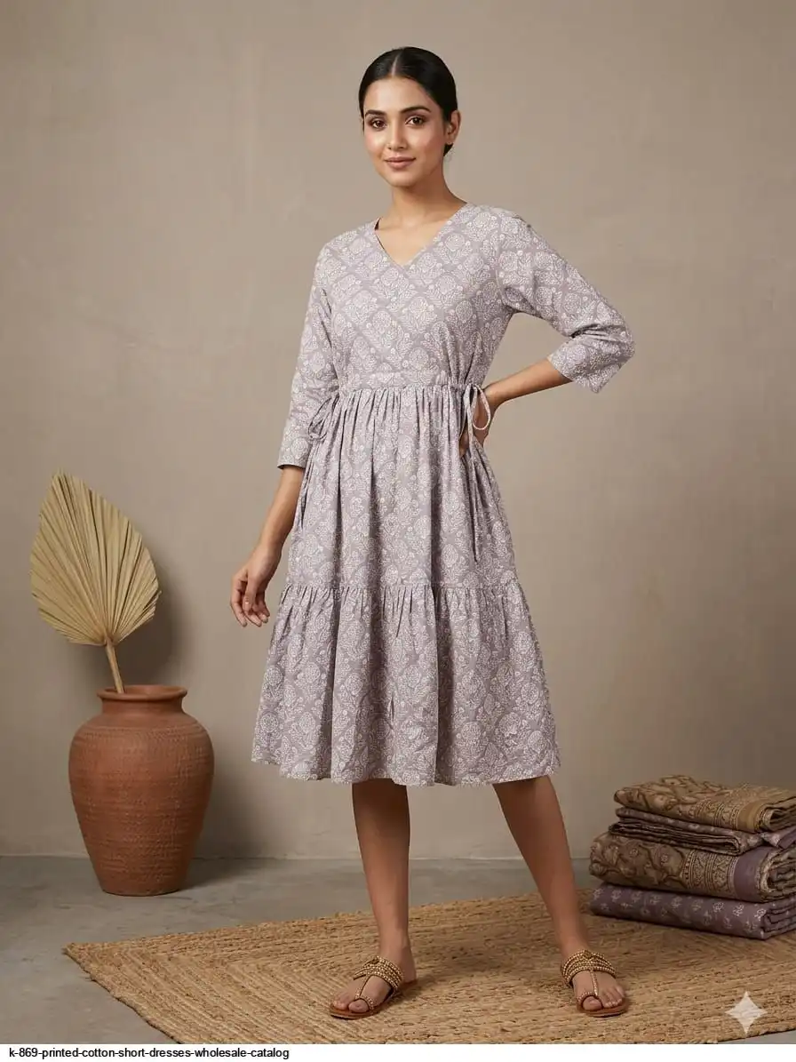 K 869 PRINTED COTTON SHORT DRESSES WHOLESALE CATALOG E