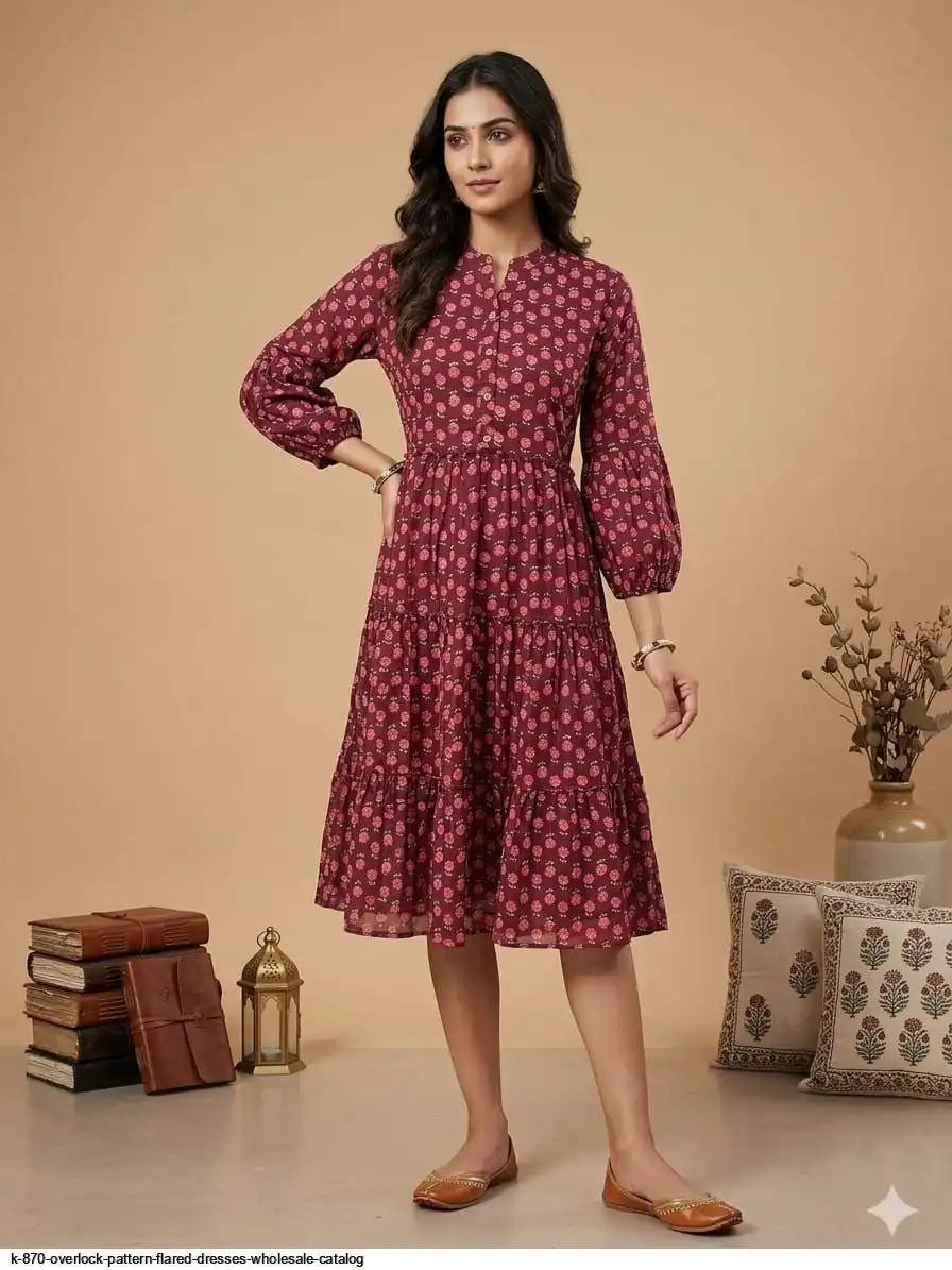 K 870 OVERLOCK PATTERN FLARED DRESSES WHOLESALE CATALOG A