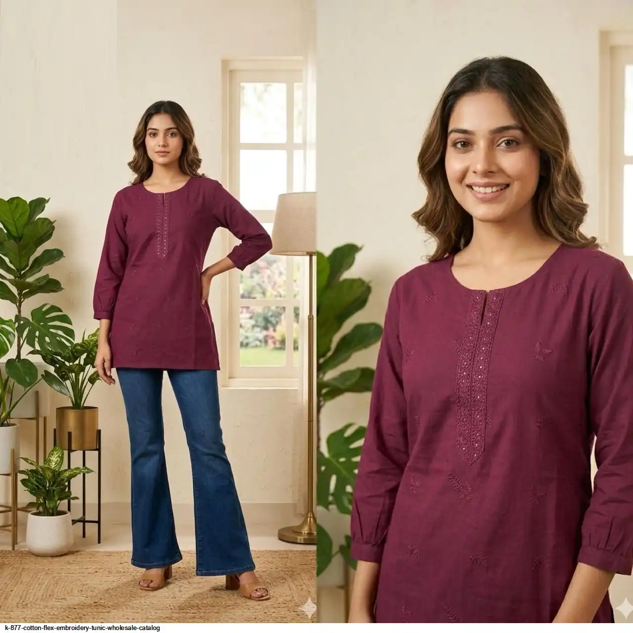 K 877 COTTON FLEX EMBROIDERY TUNIC WHOLESALE CATALOG B