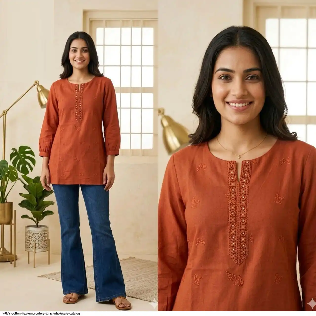 K 877 COTTON FLEX EMBROIDERY TUNIC WHOLESALE CATALOG F