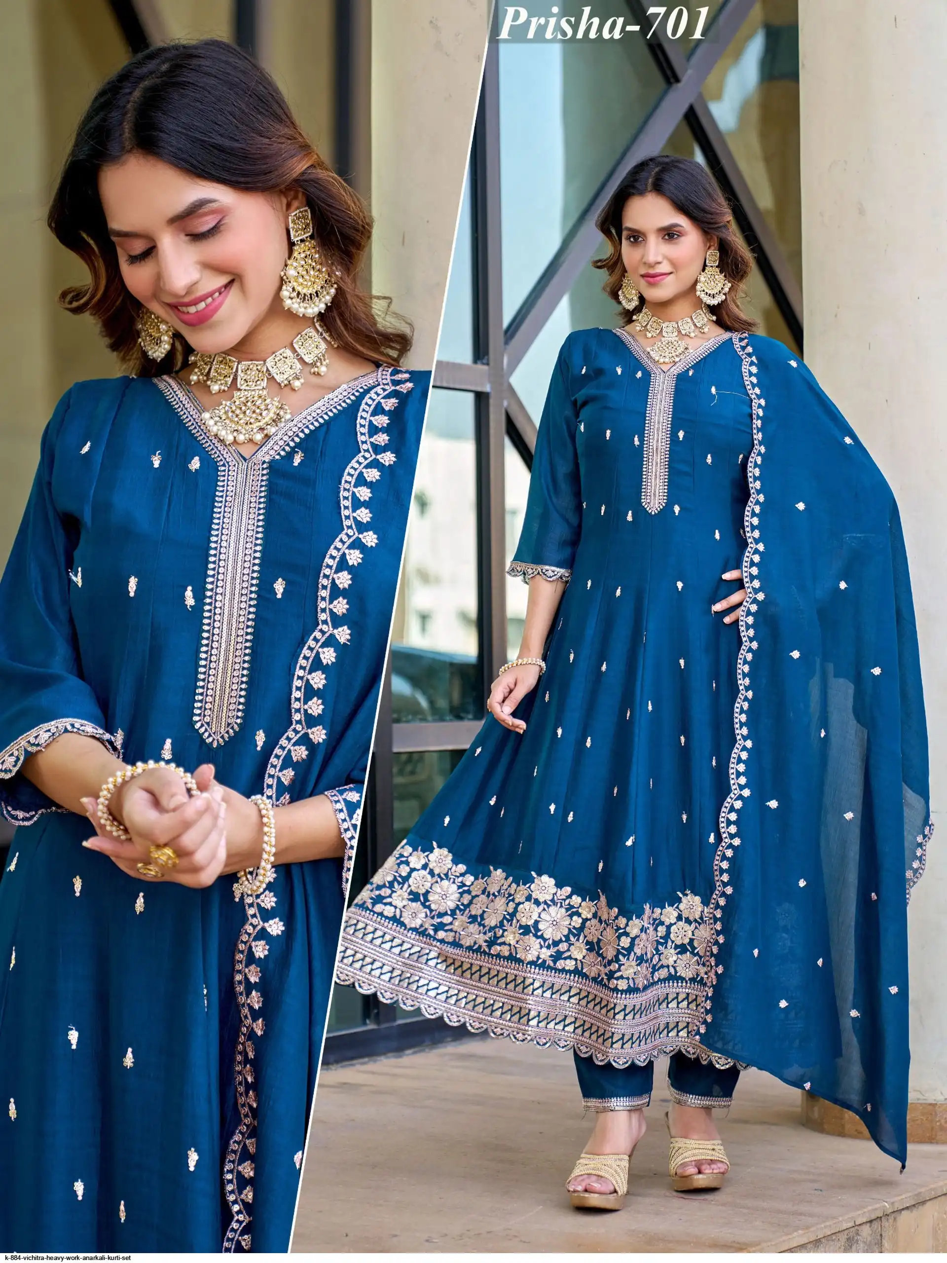 K 884 VICHITRA HEAVY WORK ANARKALI KURTI SET A