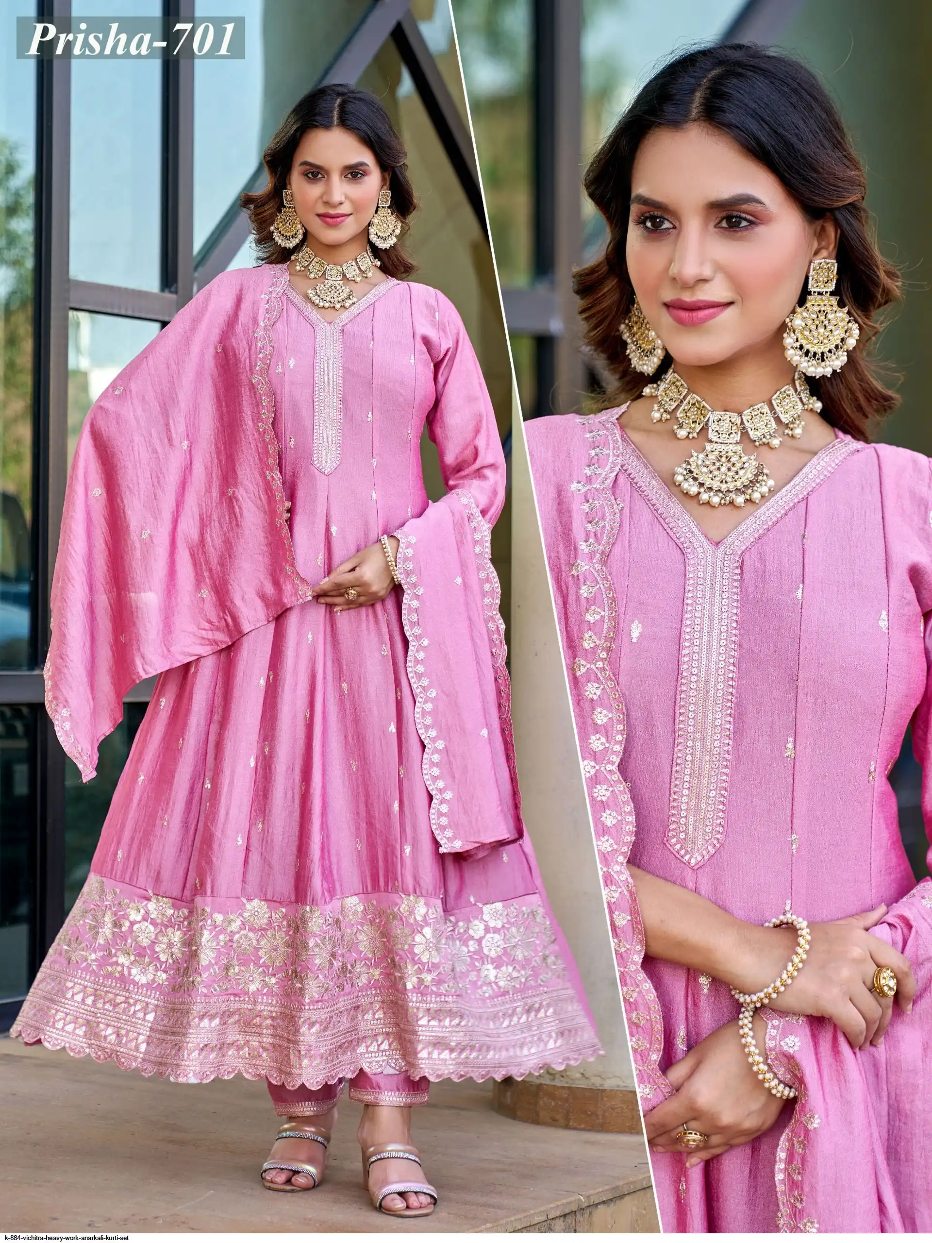 K 884 VICHITRA HEAVY WORK ANARKALI KURTI SET C