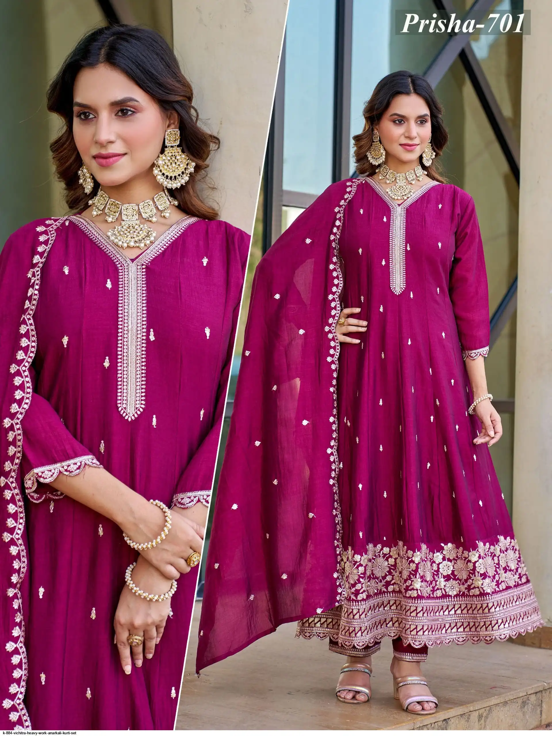 K 884 VICHITRA HEAVY WORK ANARKALI KURTI SET B