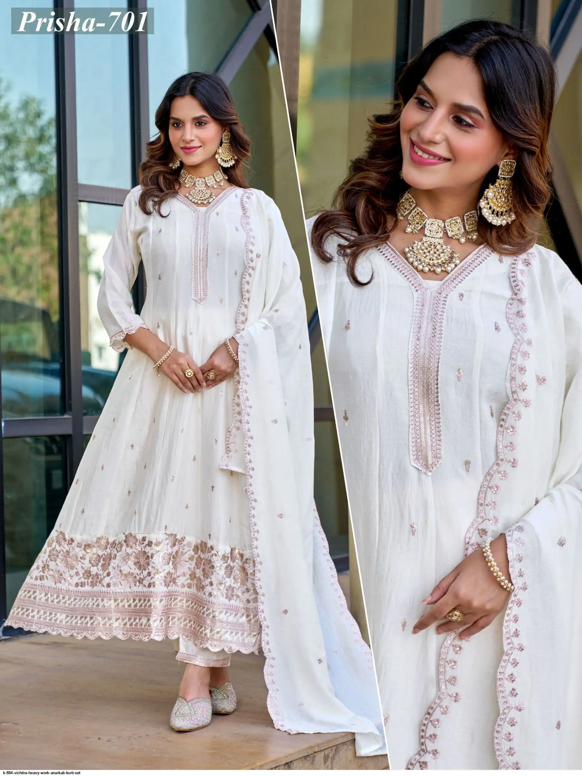 K 884 VICHITRA HEAVY WORK ANARKALI KURTI SET D