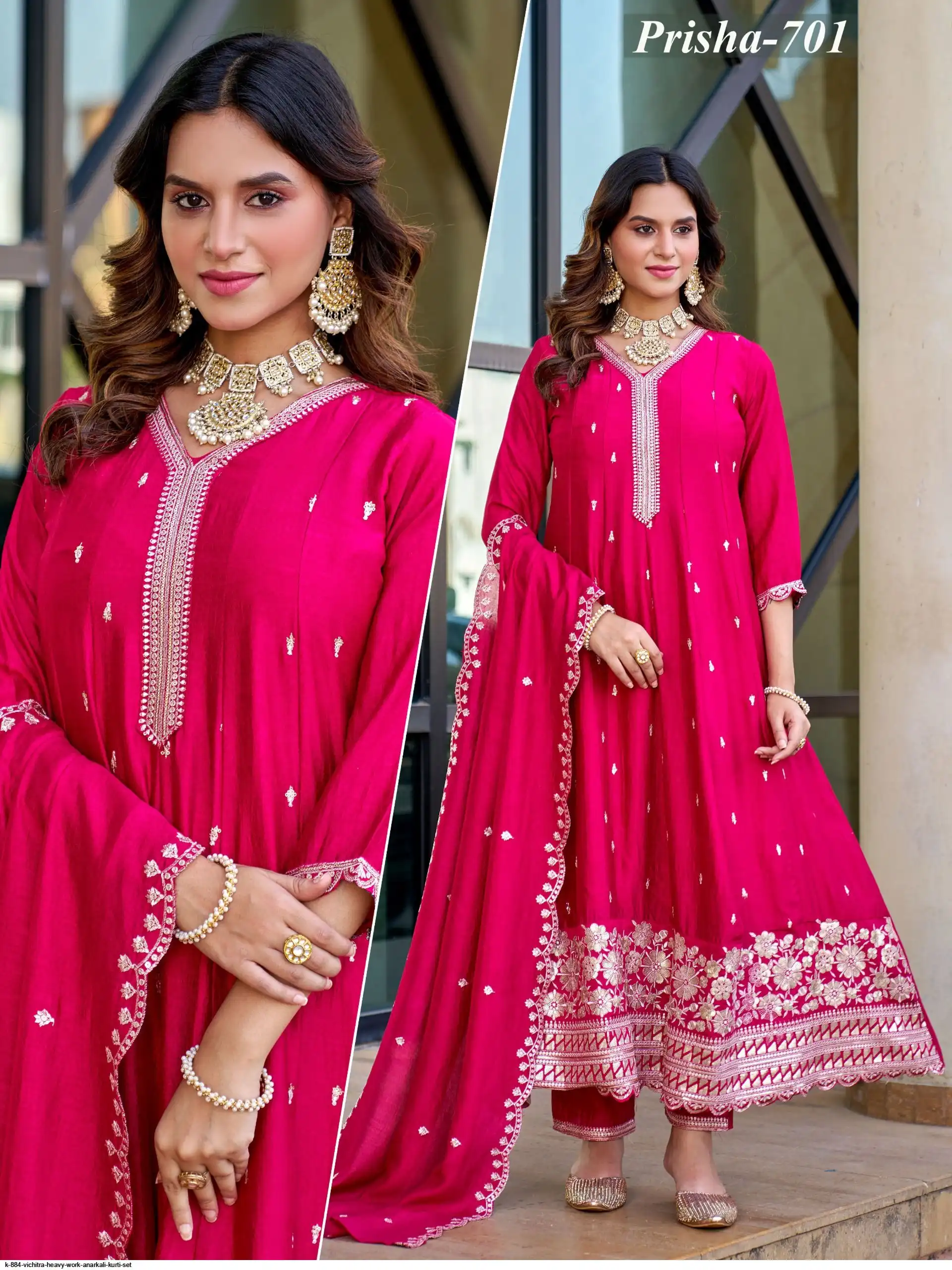 K 884 VICHITRA HEAVY WORK ANARKALI KURTI SET E