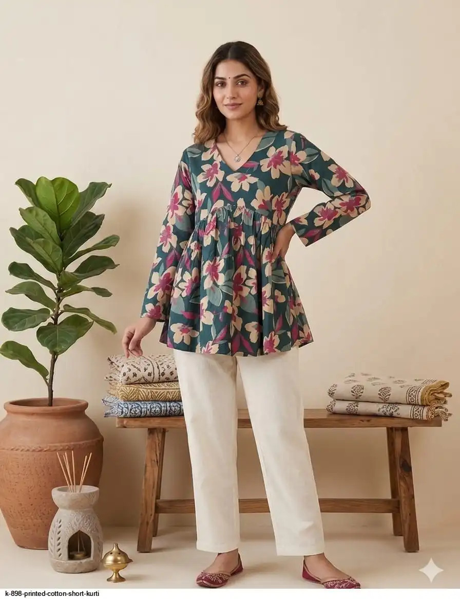 K 898 PRINTED COTTON SHORT KURTI 2