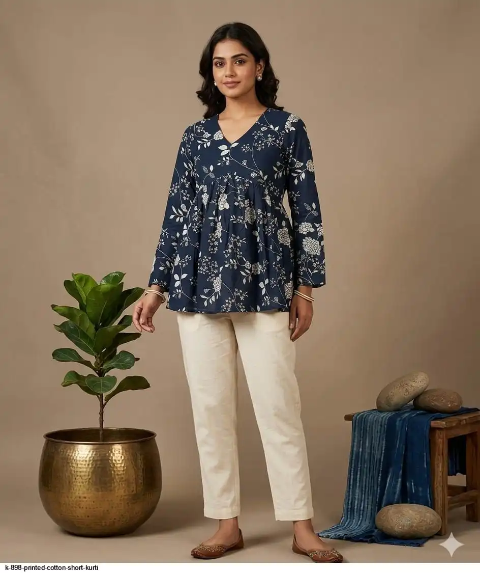 K 898 PRINTED COTTON SHORT KURTI 5