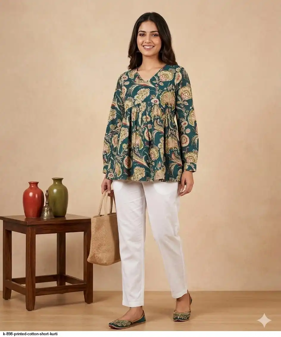 K 898 PRINTED COTTON SHORT KURTI 3