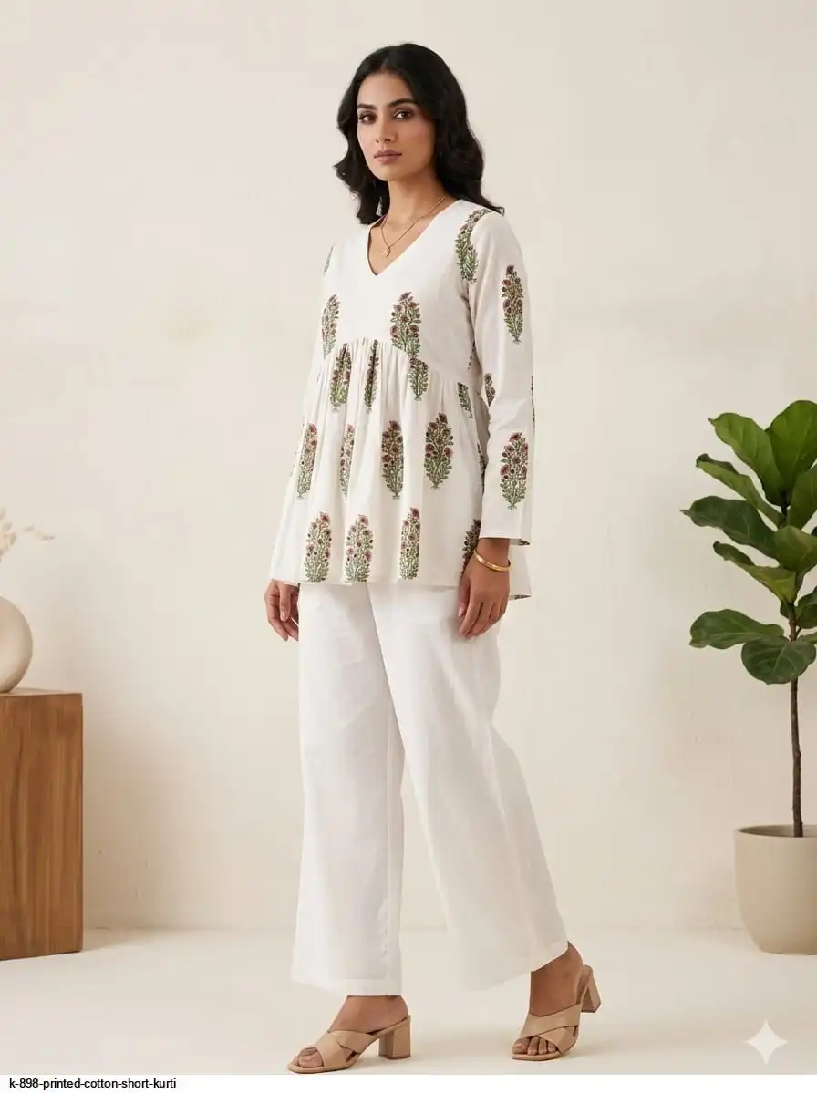 K 898 PRINTED COTTON SHORT KURTI 4