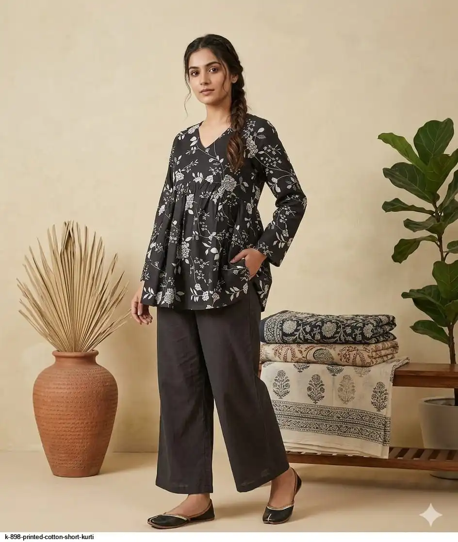 K 898 PRINTED COTTON SHORT KURTI 6