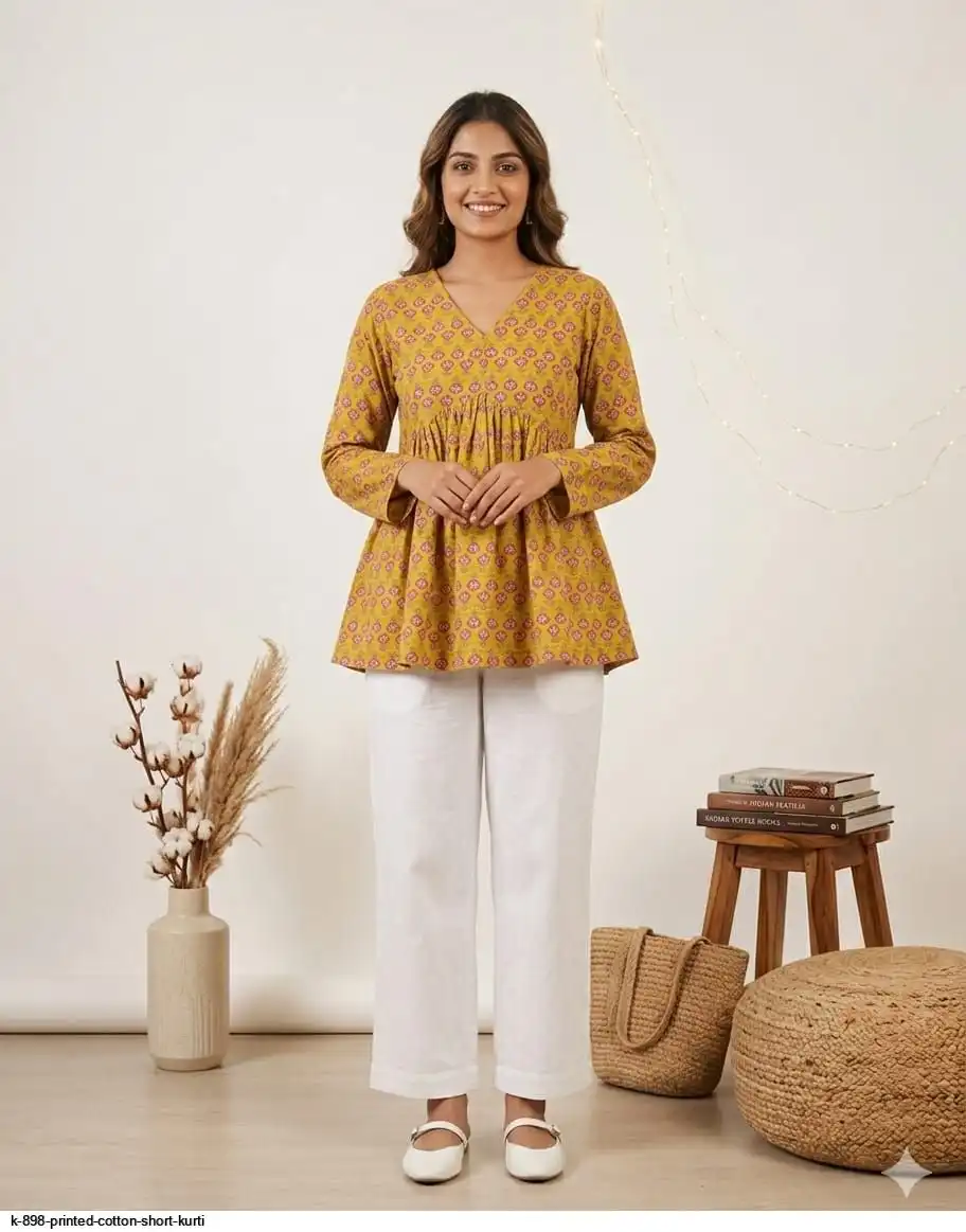 K 898 PRINTED COTTON SHORT KURTI 7