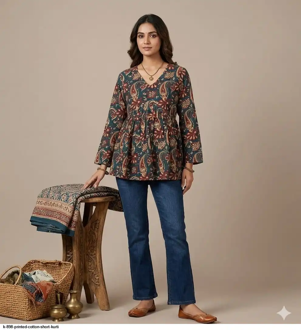 K 898 PRINTED COTTON SHORT KURTI 8