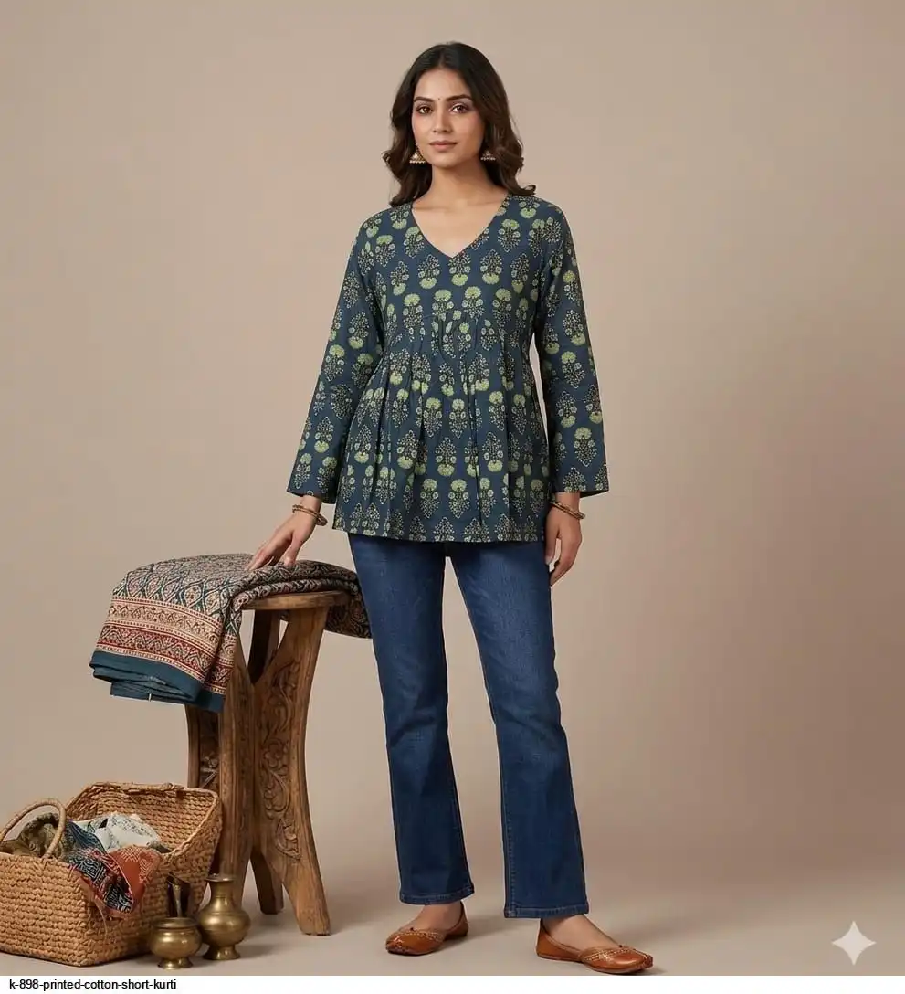 K 898 PRINTED COTTON SHORT KURTI 9