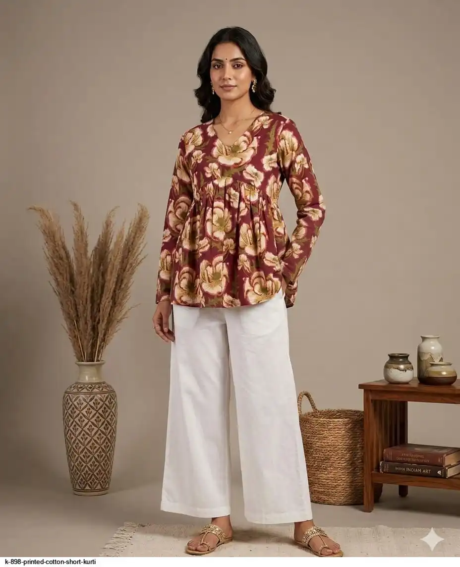K 898 PRINTED COTTON SHORT KURTI 10