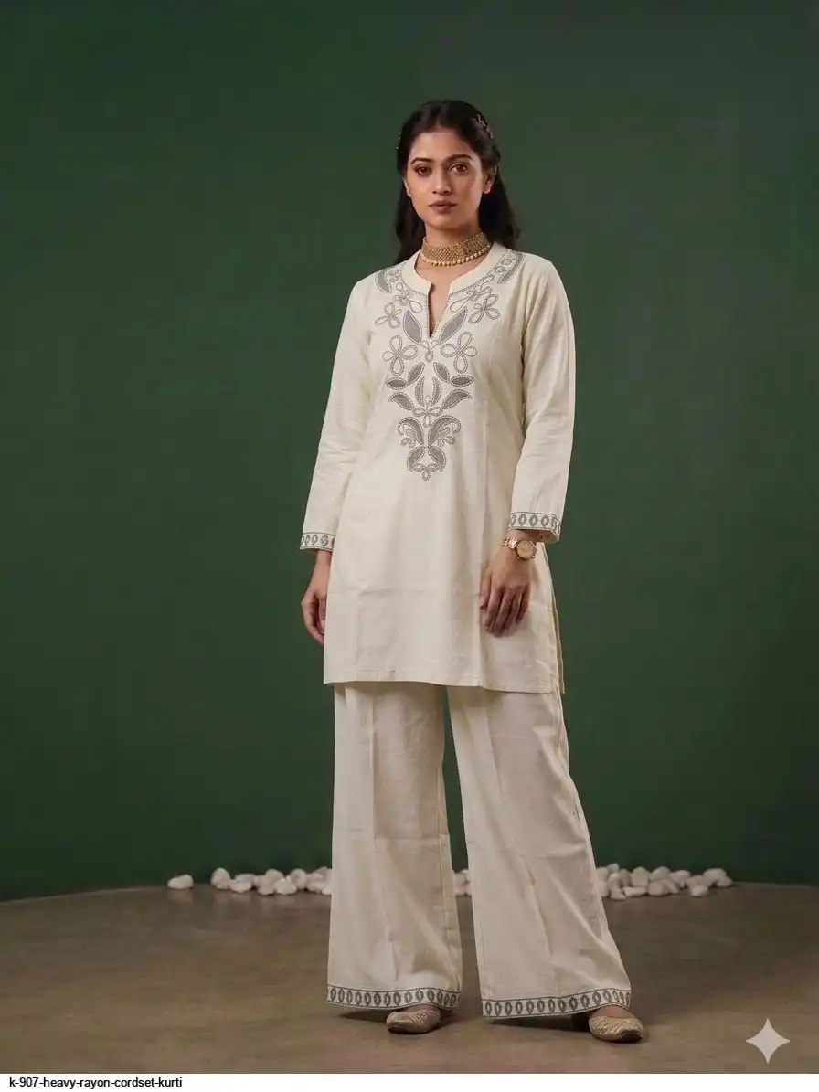 K 907 HEAVY RAYON CORDSET KURTI 2