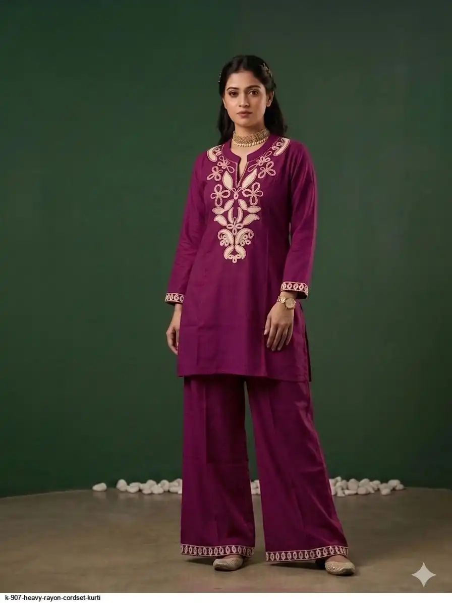 K 907 HEAVY RAYON CORDSET KURTI 3