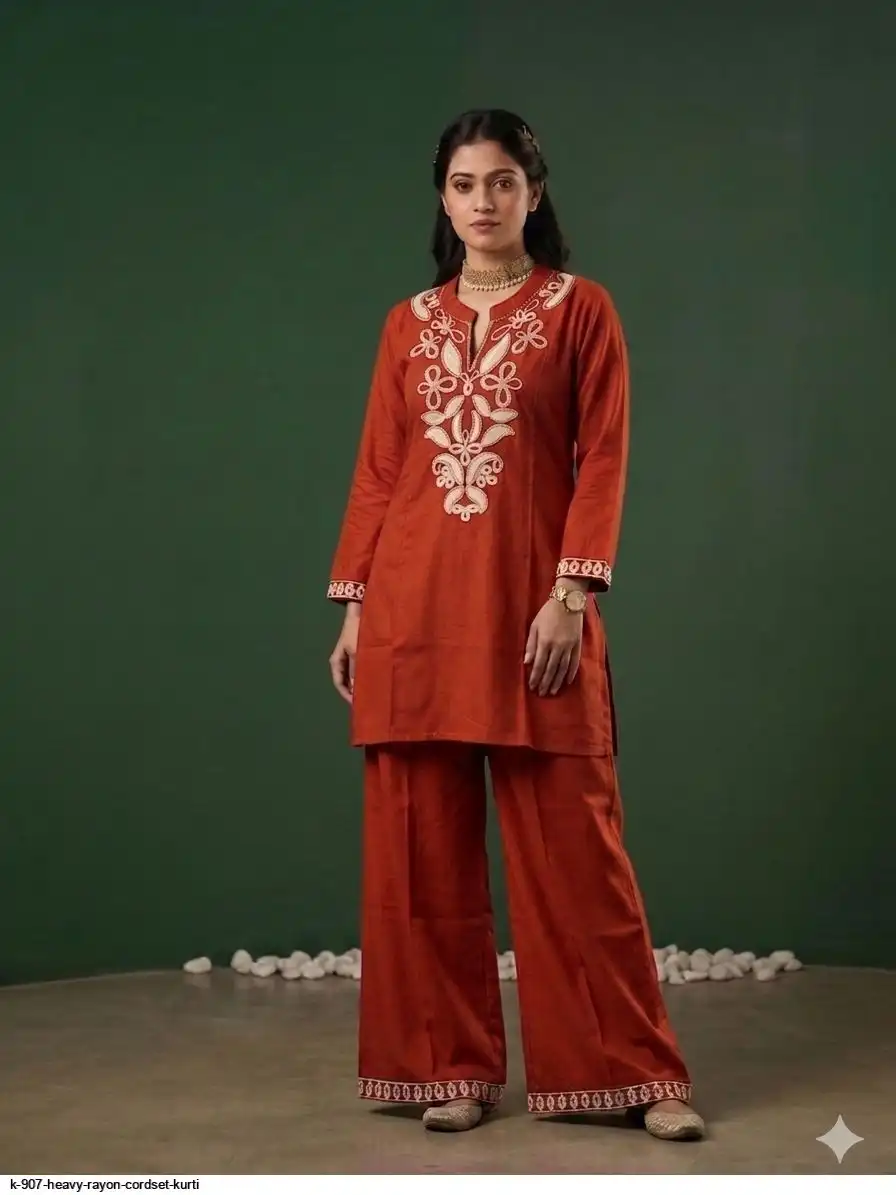 K 907 HEAVY RAYON CORDSET KURTI 4