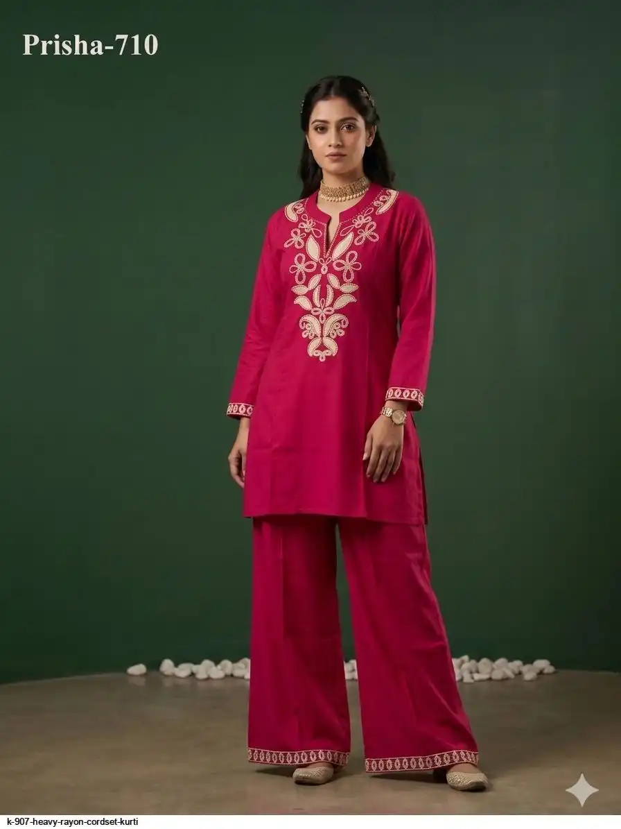 K 907 HEAVY RAYON CORDSET KURTI 6