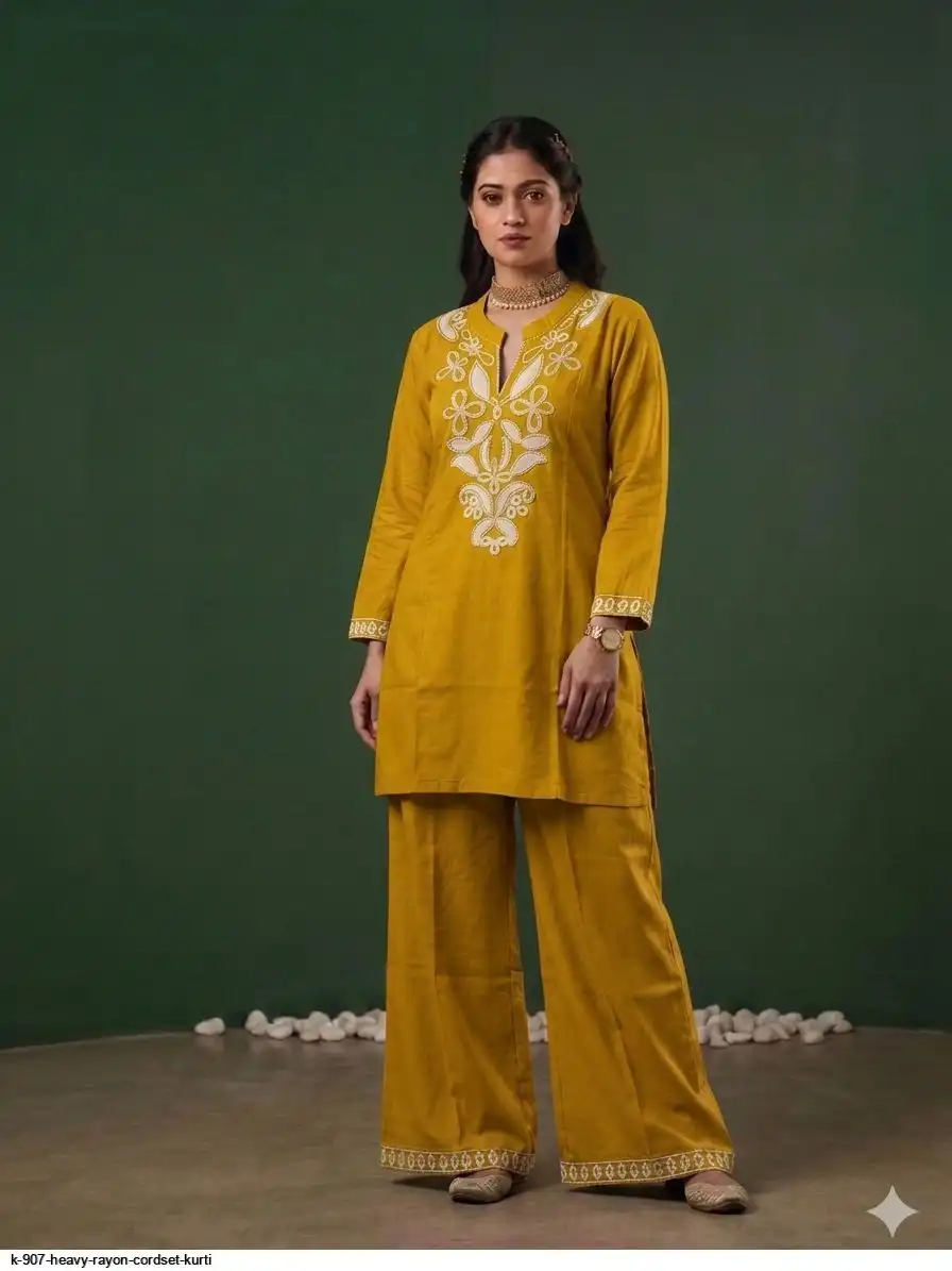 K 907 HEAVY RAYON CORDSET KURTI 5