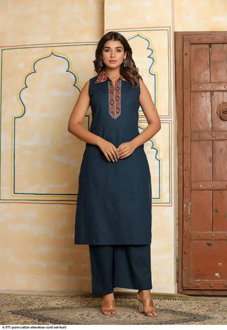 K 911 PURE COTTON SLEEVLESS CORD SET KURTI 2