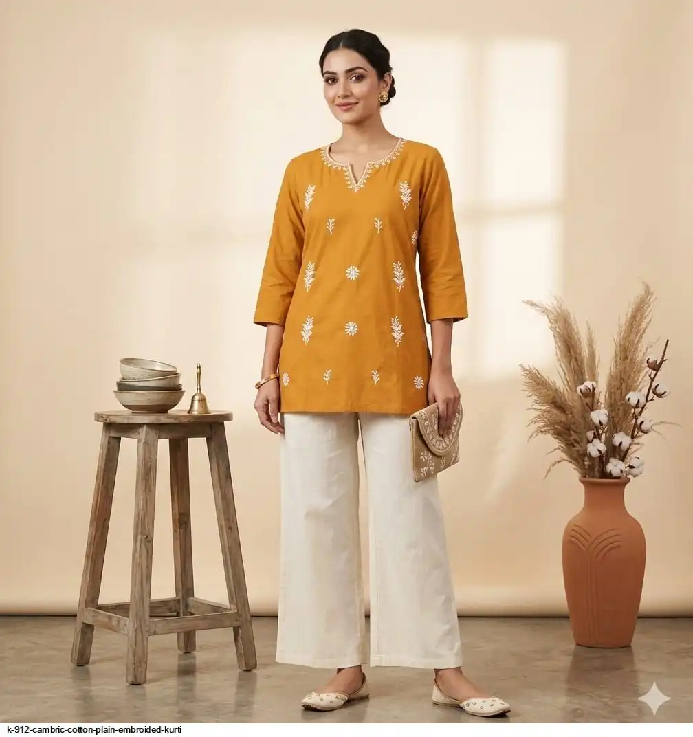 K 912 CAMBRIC COTTON PLAIN EMBROIDED KURTI 2