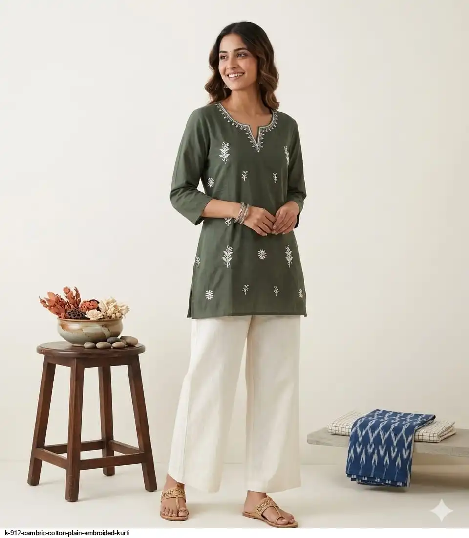 K 912 CAMBRIC COTTON PLAIN EMBROIDED KURTI 3