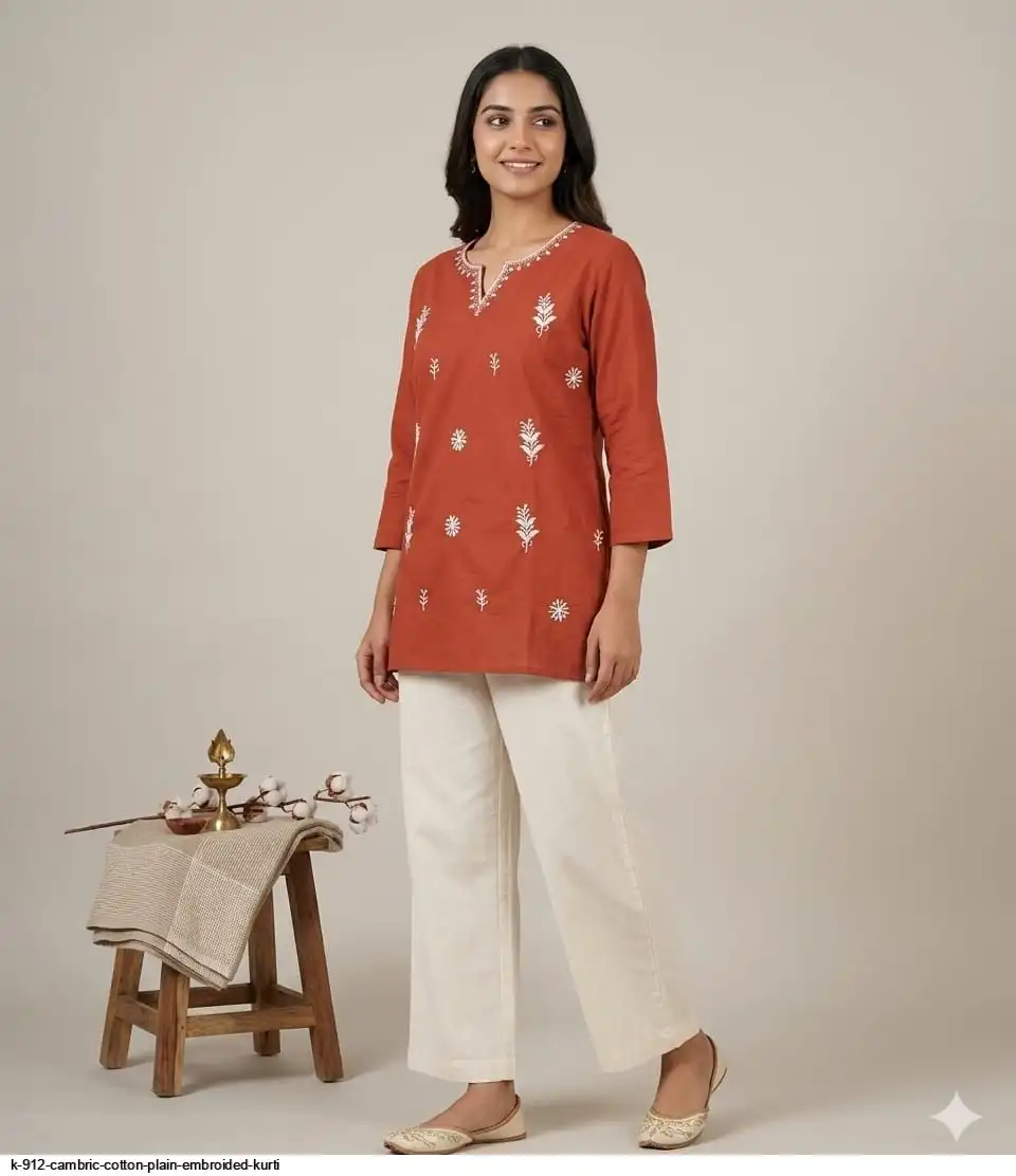 K 912 CAMBRIC COTTON PLAIN EMBROIDED KURTI 4