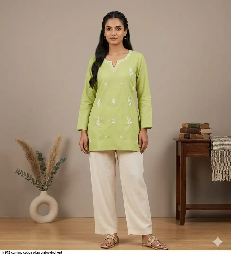 K 912 CAMBRIC COTTON PLAIN EMBROIDED KURTI 6