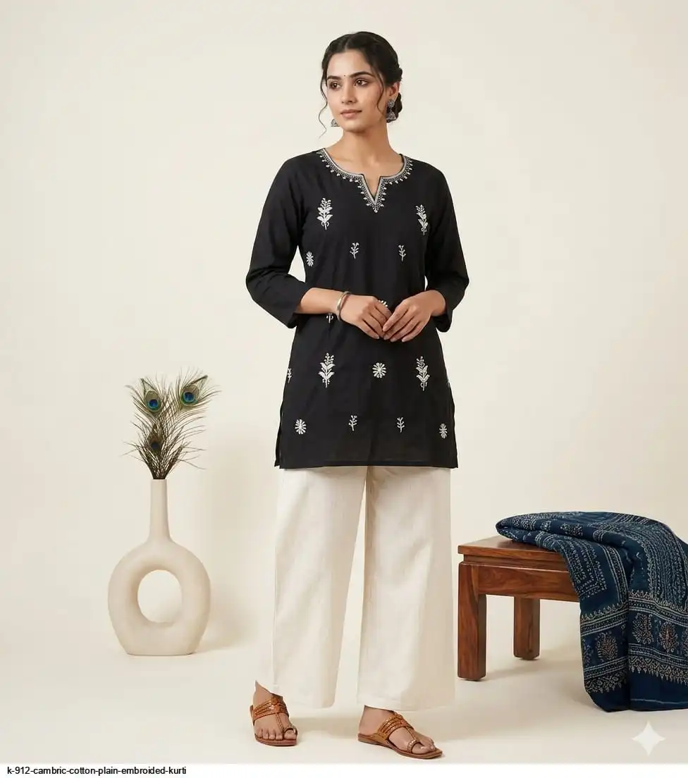 K 912 CAMBRIC COTTON PLAIN EMBROIDED KURTI 5