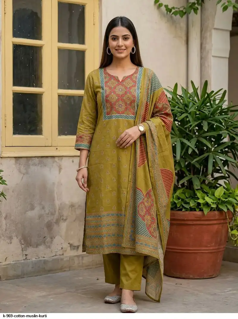 K 969 COTTON MUSLIN KURTI D