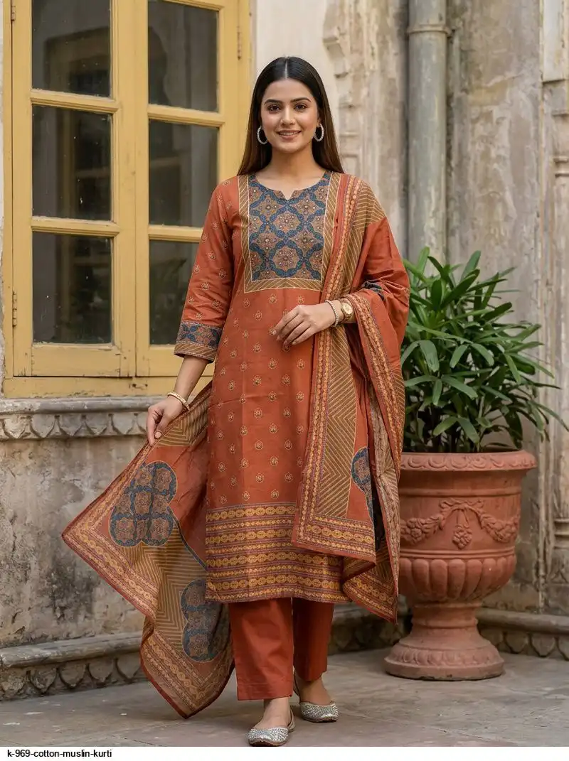K 969 COTTON MUSLIN KURTI C