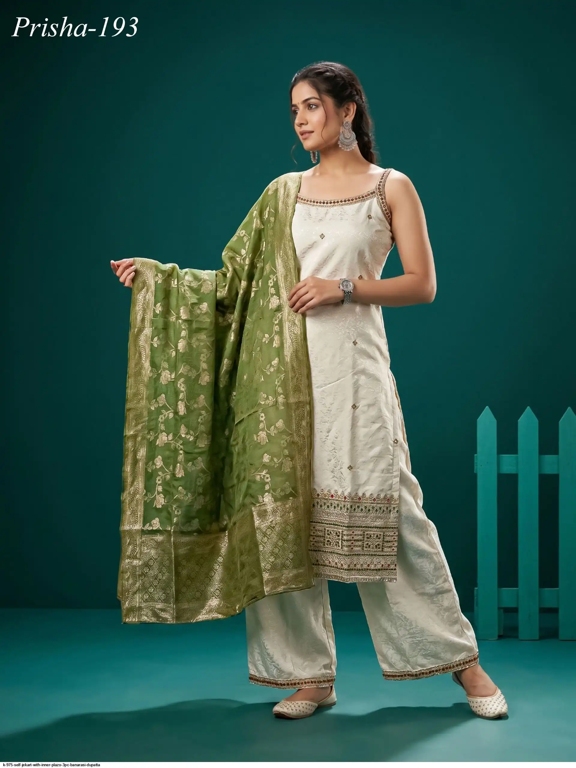 K 975 SELF JEKART WITH INNER PLAZO 3PC BANARASI DUPATTA C