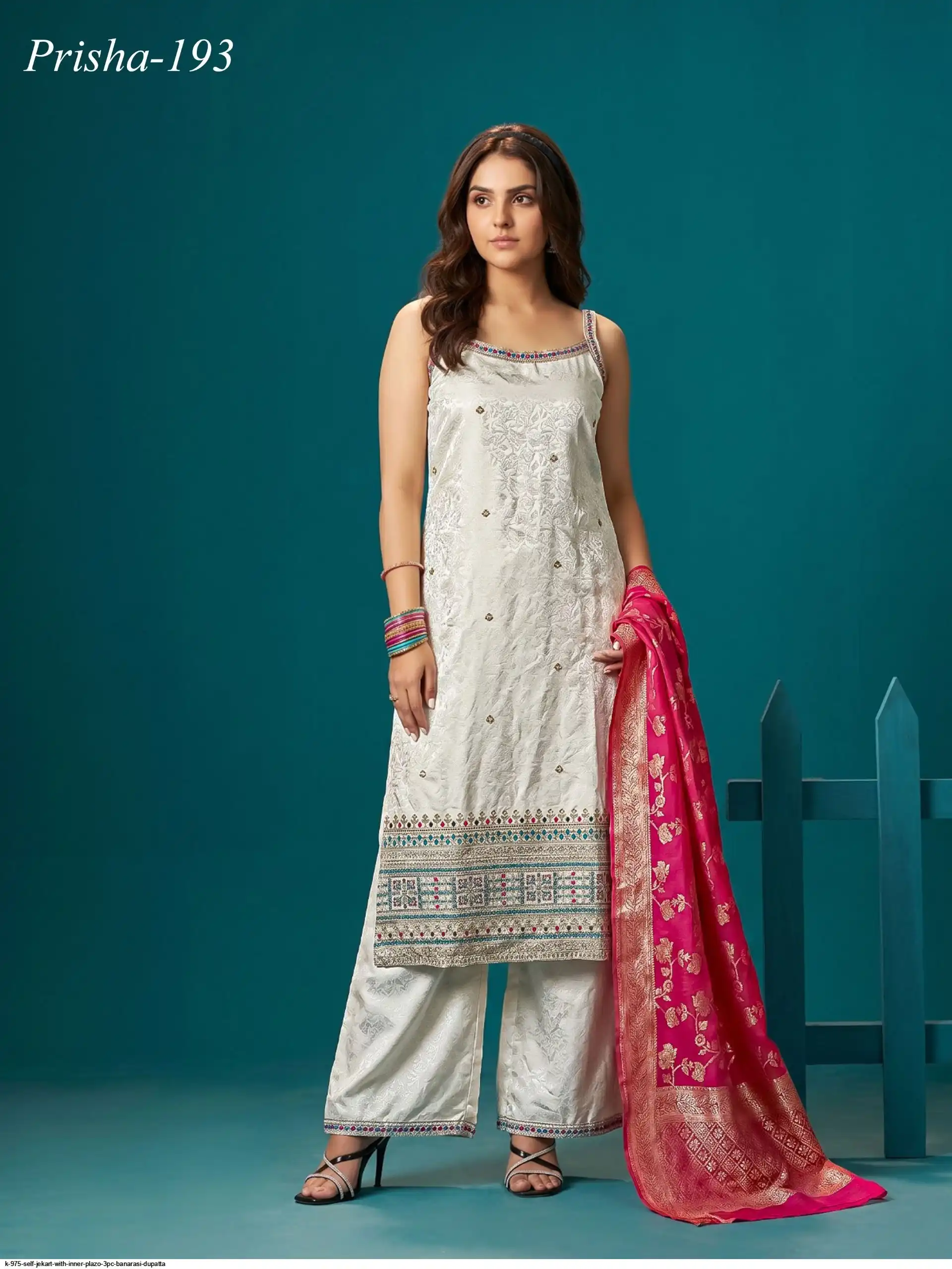 K 975 SELF JEKART WITH INNER PLAZO 3PC BANARASI DUPATTA B